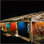 Marquee pavilion coloured walls red blue orange