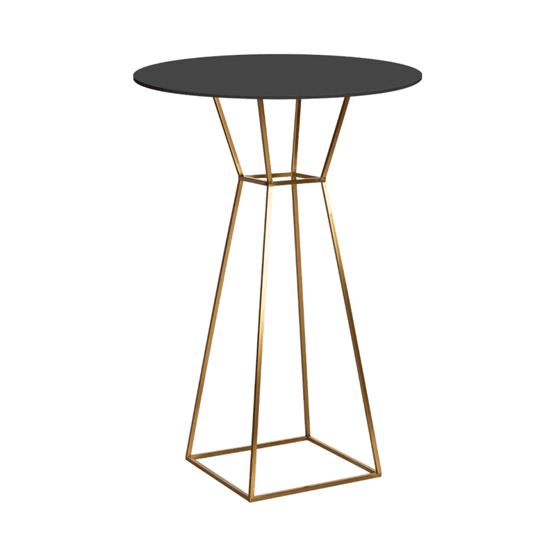 New - Hourglass bar table. Furniture hireHour glass cafe table. Gold frame. various tops