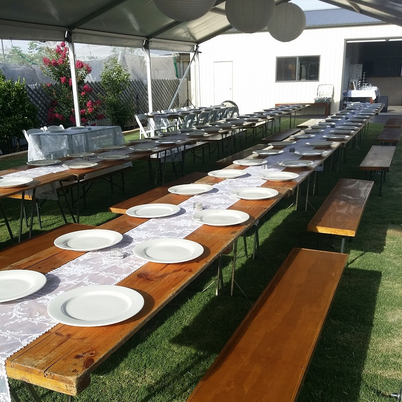 Furniture Hire Adelaide wooden bench seats