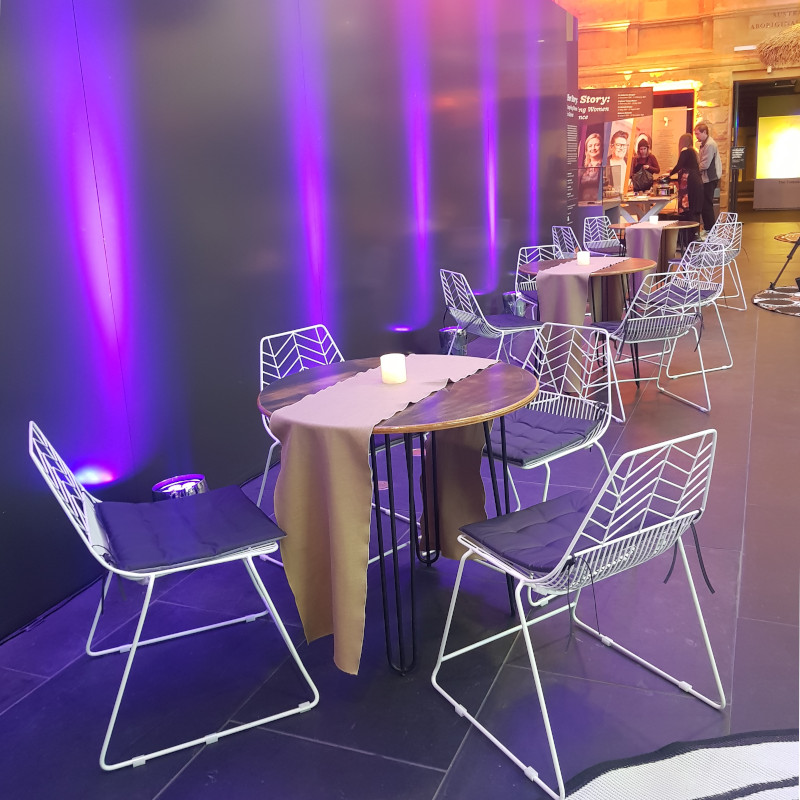 Furniture Hire Adelaide Hairpin leg cafe tables Arrow chairs