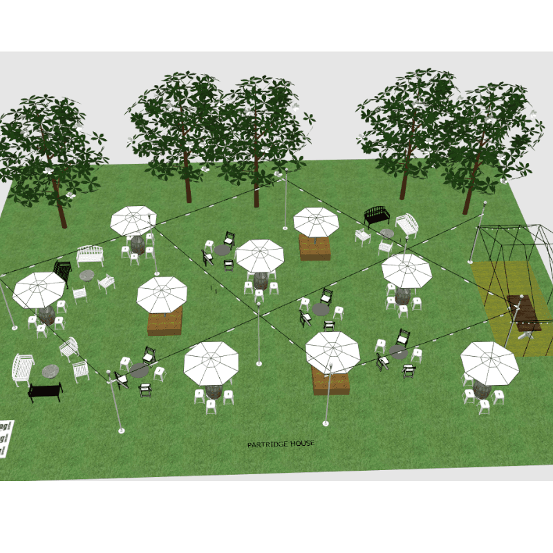 3D design of Partridge House festoon lighting