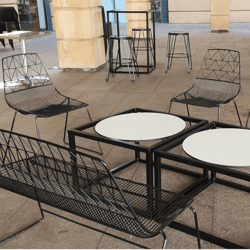 arrow cahirs and bench seat + NGV coffee tables